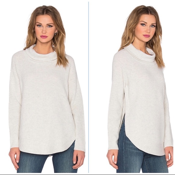 Vince Side Zip Ribbed Turtleneck Sweater In Heather Cloud - Picture 1 of 11